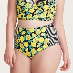 Torrid Lemon Print High Waisted Swim Bottoms, Size 0 / Large (C9)